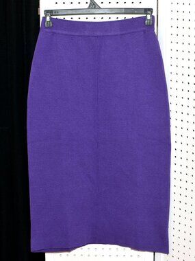 Plus Size 1X Royal Purple High Waist Knit Pencil Skirt - Midi Length